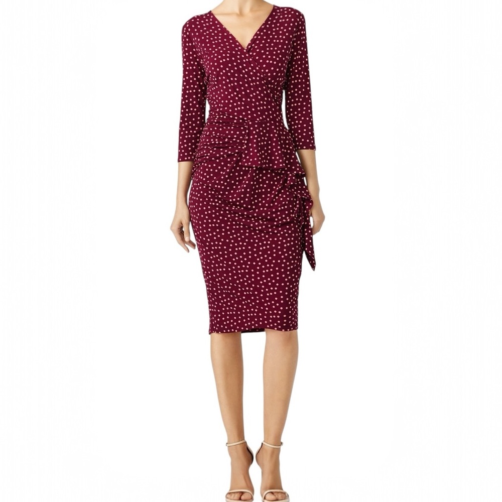 Leota Pink Dot Ruffle Sheath dress